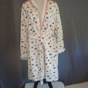 JASMINE ROSE Robe/Bath Robe Ties Pockets White Mary Engelbriet like Print sz M